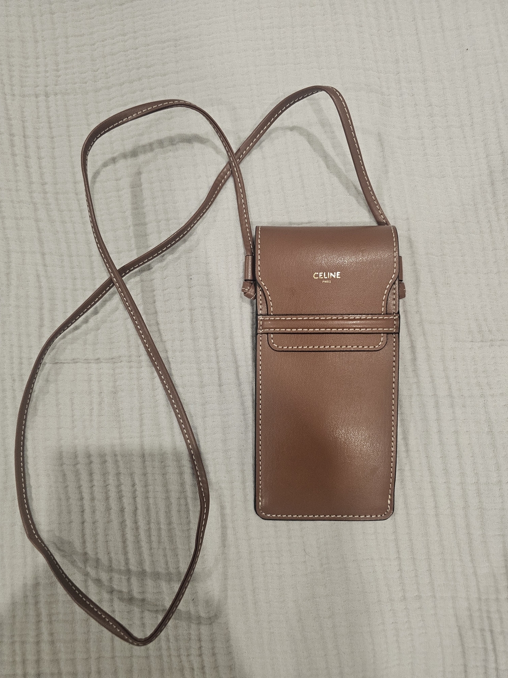 Celine Brown Leather Phone And Sunglass Crossbody Pouch